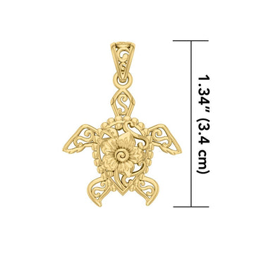Sea Turtle Filigree Flower Pendant in 14k Gold GPD5139 - Jewelry
